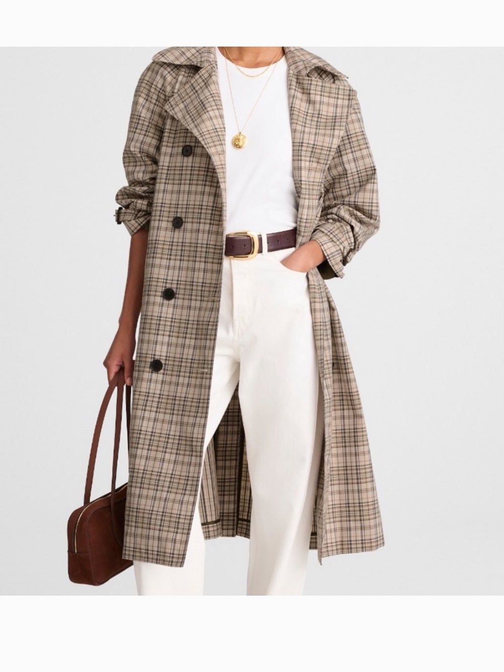 NWT Madewell Double Breasted Trench Coat in Plaid Khaki